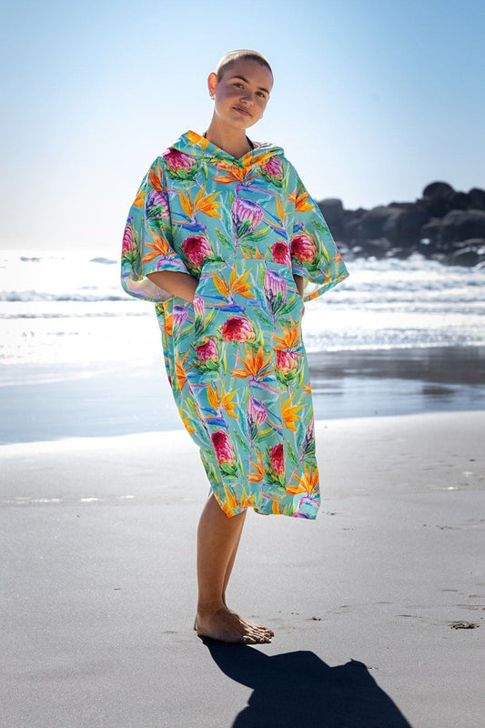 Quick-dry Microfibre Towel Poncho in African Florals