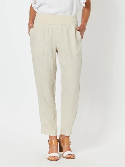 Sarah Jersey Rib Waist Linen Pant in Natural