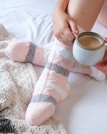 Long Cosy Fluffy Socks in Pink Stripe