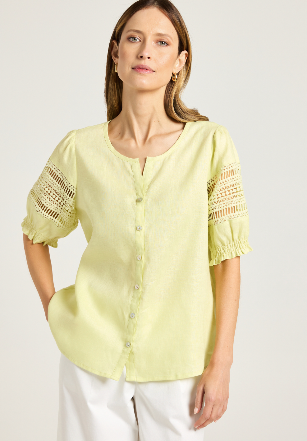 Lotus Lace Panel Shirt in Lemongrass