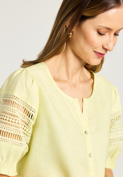 Lotus Lace Panel Shirt in Lemongrass