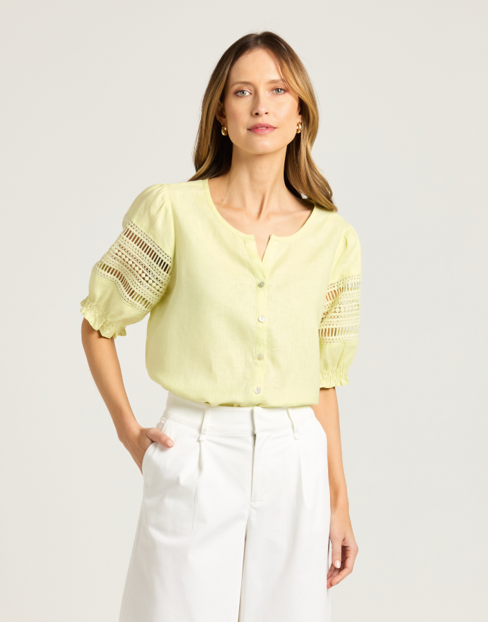 Lotus Lace Panel Shirt in Lemongrass