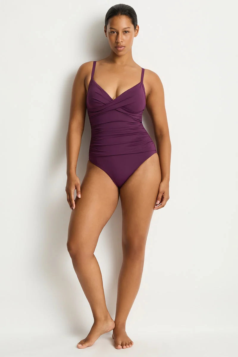 Essentials Edit Cross Front Scoop Back One Piece in Claret