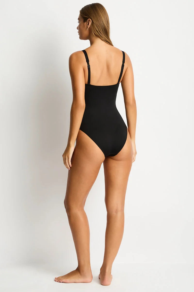 Essentials Twist Front Multifit One Piece in Black