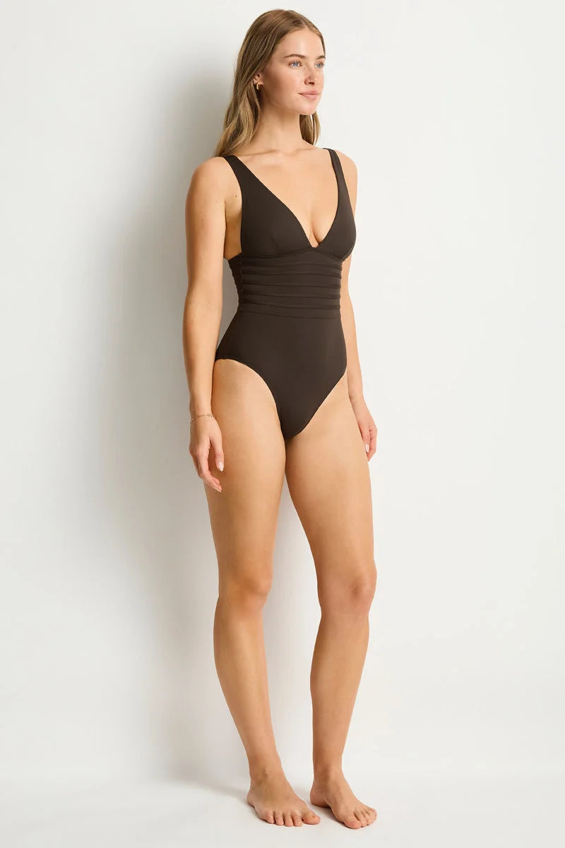 De Luxe Plunge Longline One Piece in Espresso
