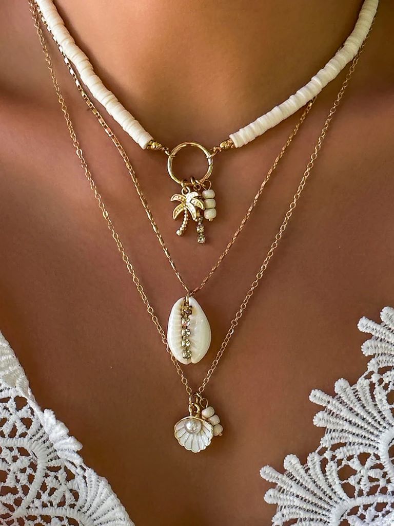 Golden Layered Necklace with Shells