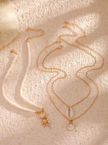 Golden Layered Necklace with Shells