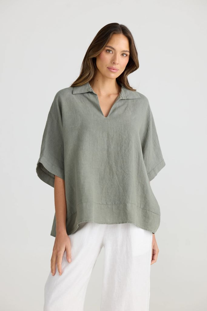 Wander Top in Pistachio Linen