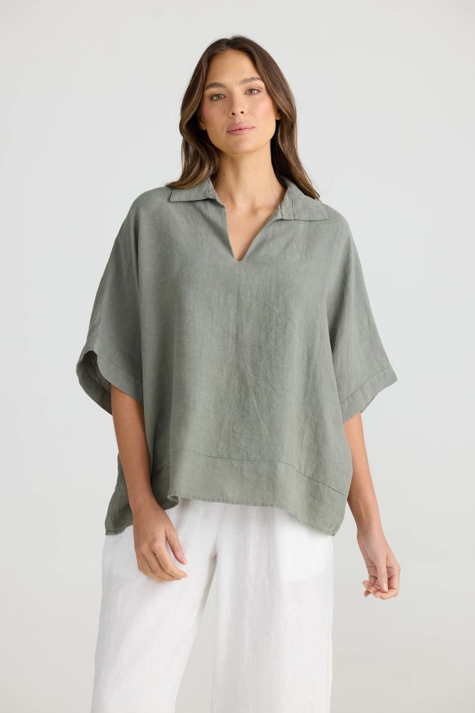 Wander Top in Pistachio Linen