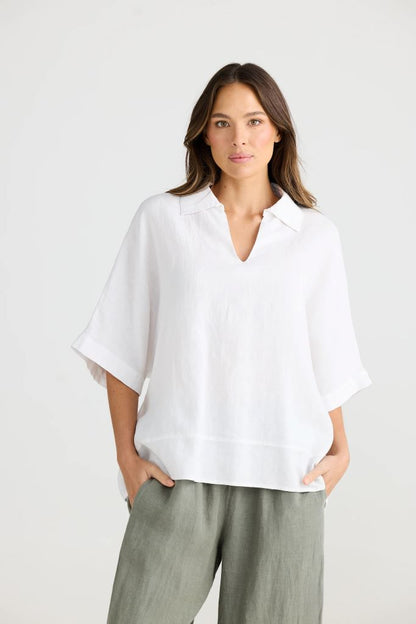 Wander Top in White Linen