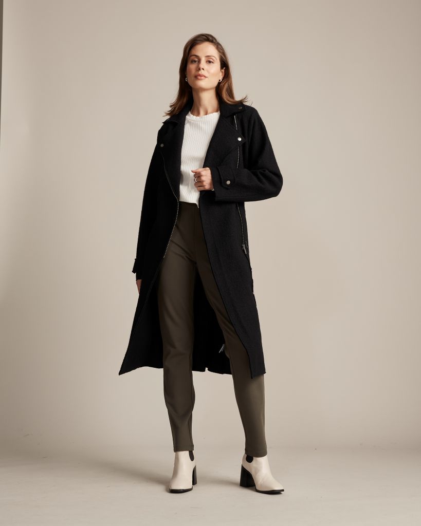Boiled Wool Moto Coat in Black