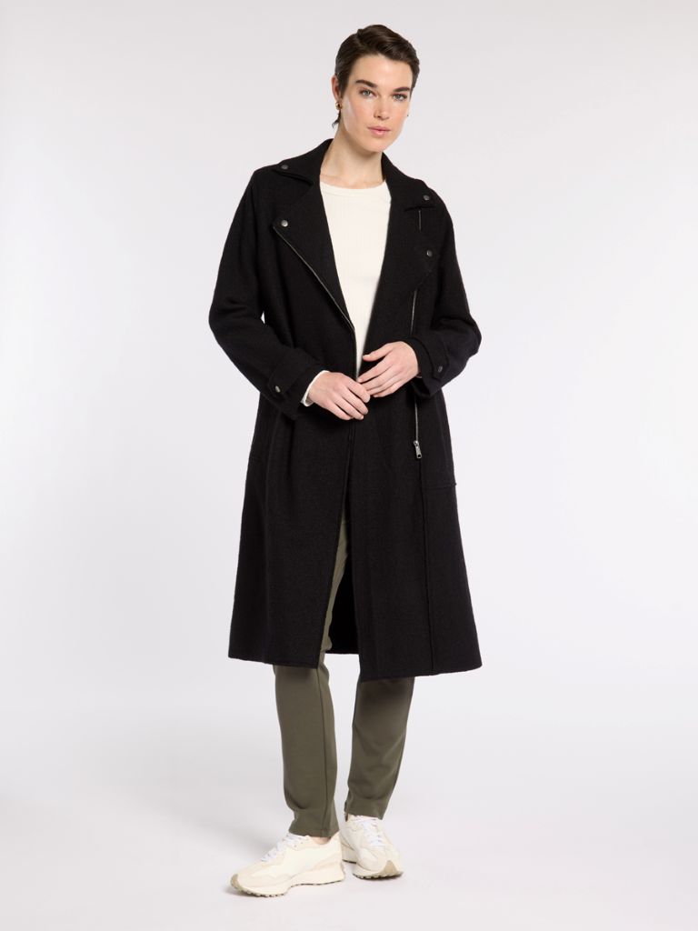 Boiled Wool Moto Coat in Black