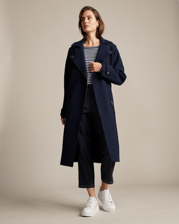 Boiled Wool Moto Coat in Navy