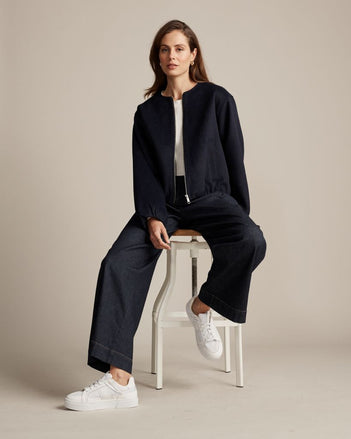 Cropped Bomber Jacket in Navy