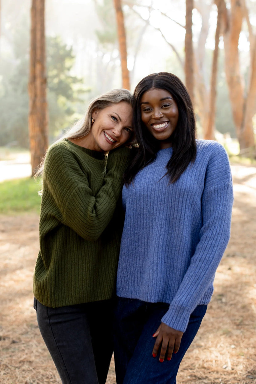 Antica Rib Knit Sweater in Khaki