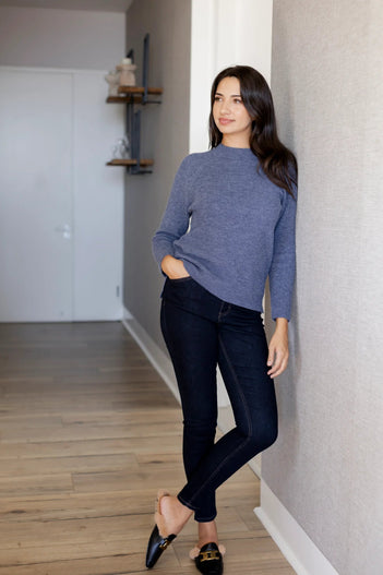 Granada Fine Rib Funnel Neck Knit in Denim
