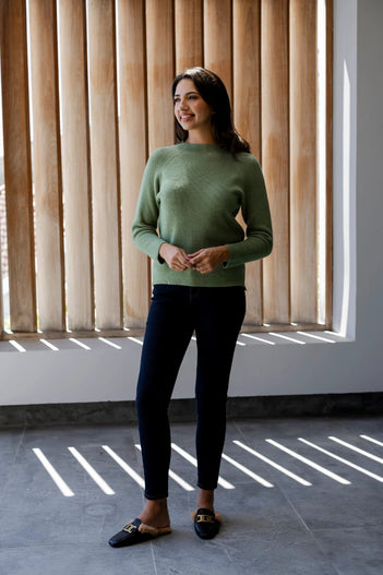 Granada Fine Rib Funnel Neck Knit in Sage Green