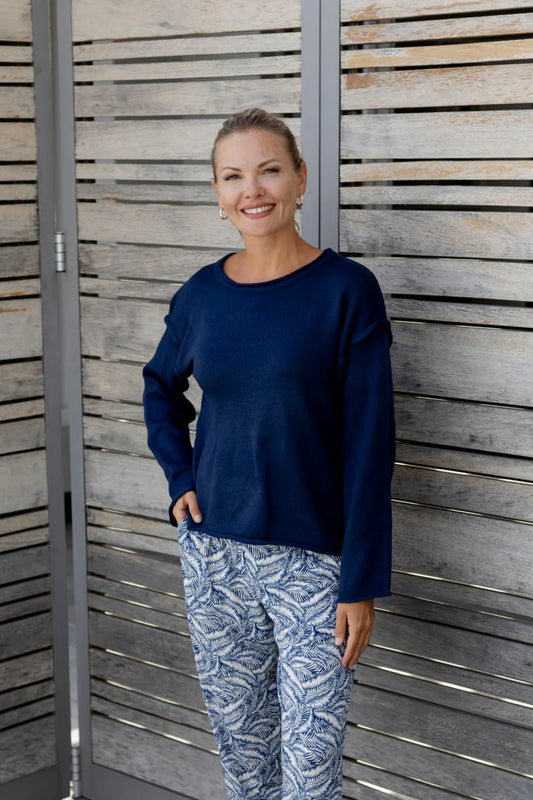 Salerno Boxy Styled Crew Knit in Navy
