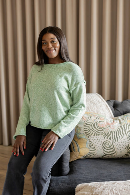 Salerno Boxy Styled Crew Knit in Pistachio