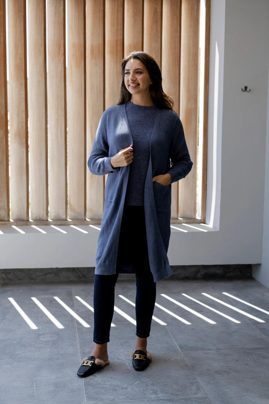 Seville Fine Rib Pocket Cardi in Denim
