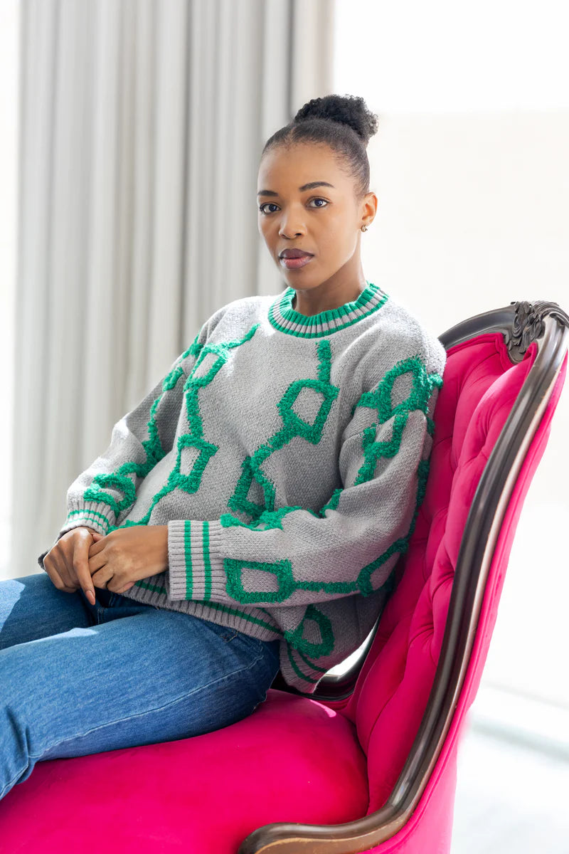 Berkley Crewneck Embossed Knit in Green