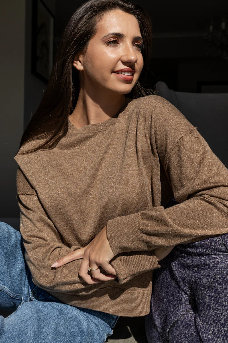 Carmel Classic Lurex Crew Neck in Mocha