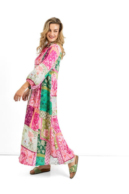 Emily Long Button Through Dress in Block Blooms