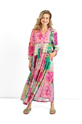 Emily Long Button Through Dress in Block Blooms
