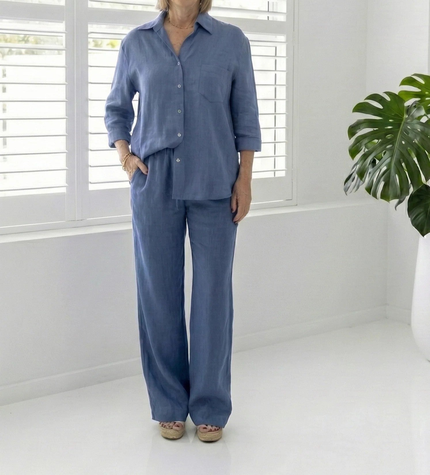 Finley 3/4 Sleeve Shirt in Indigo