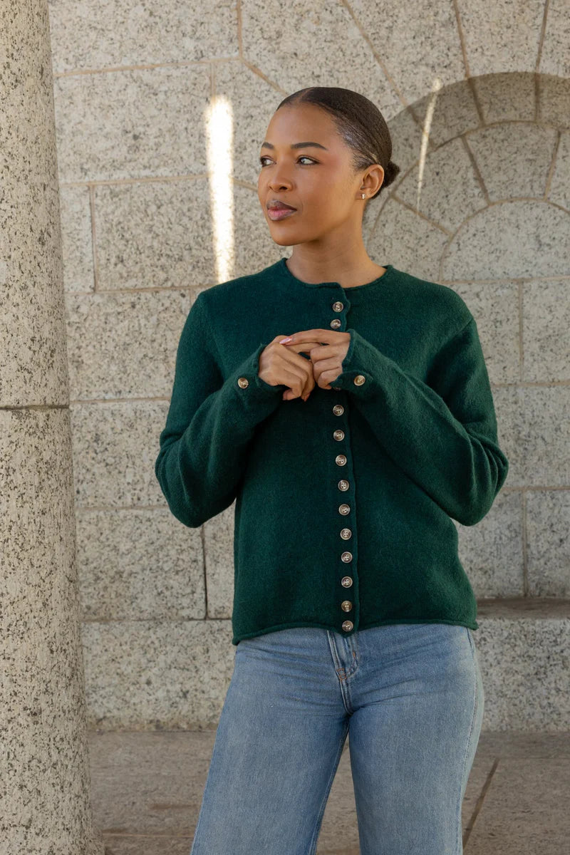 Hayward Multi Button Cardi in Bottle Green