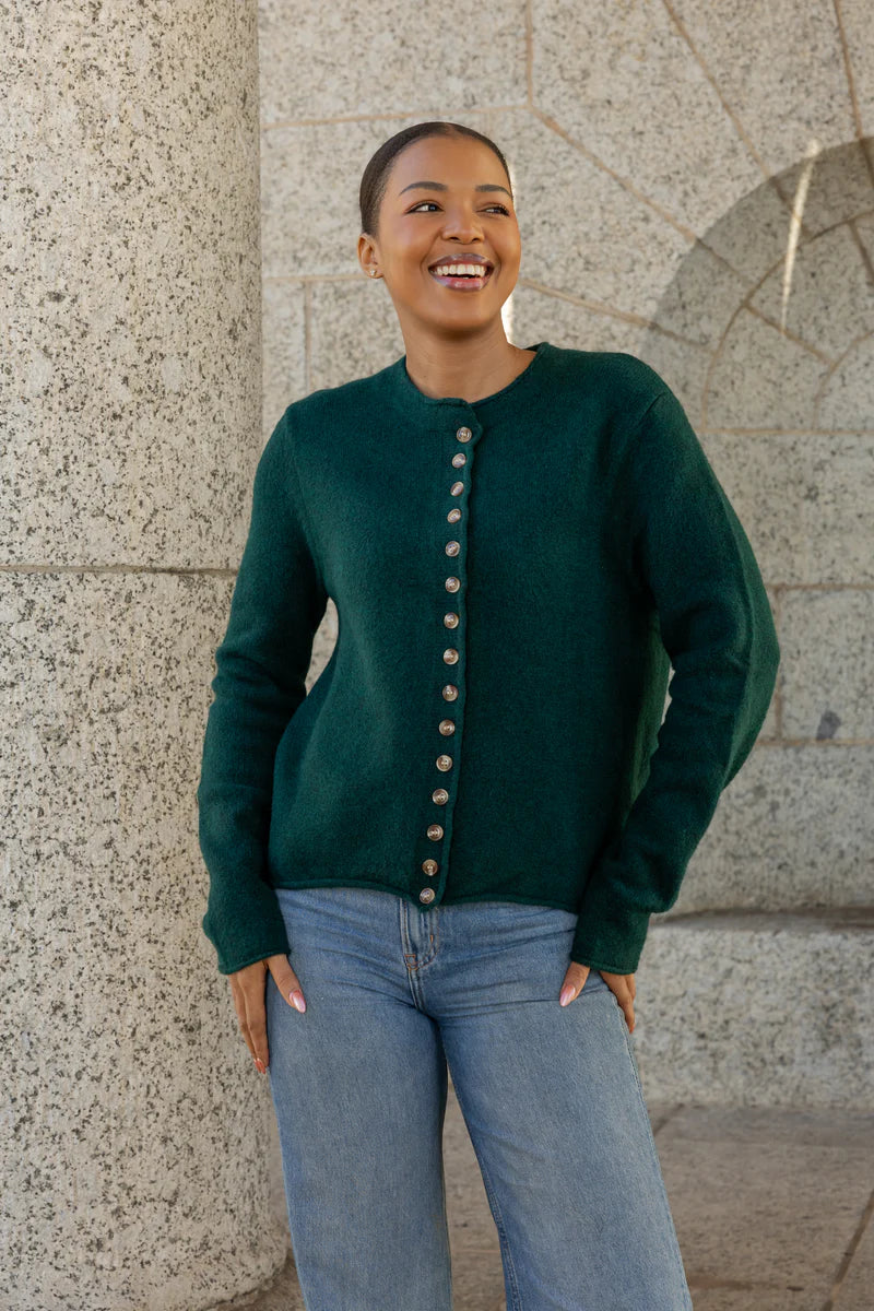 Hayward Multi Button Cardi in Bottle Green