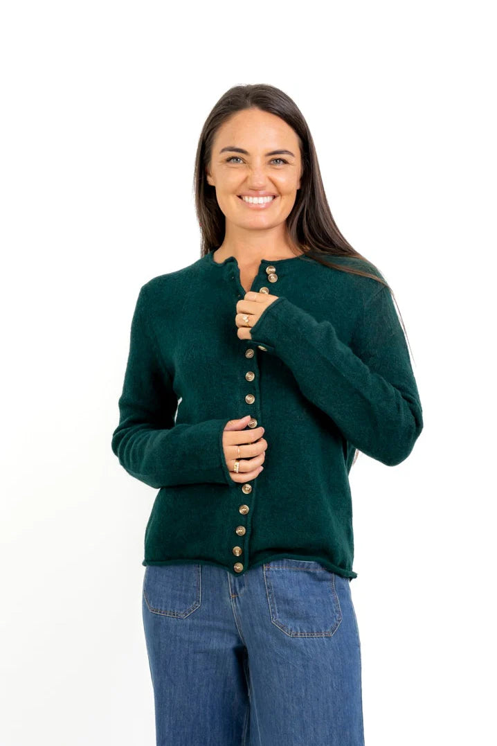 Hayward Multi Button Cardi in Bottle Green