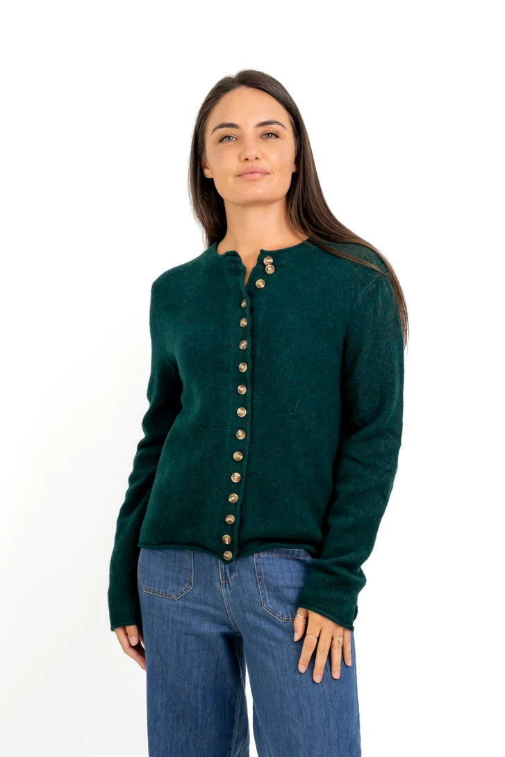 Hayward Multi Button Cardi in Bottle Green