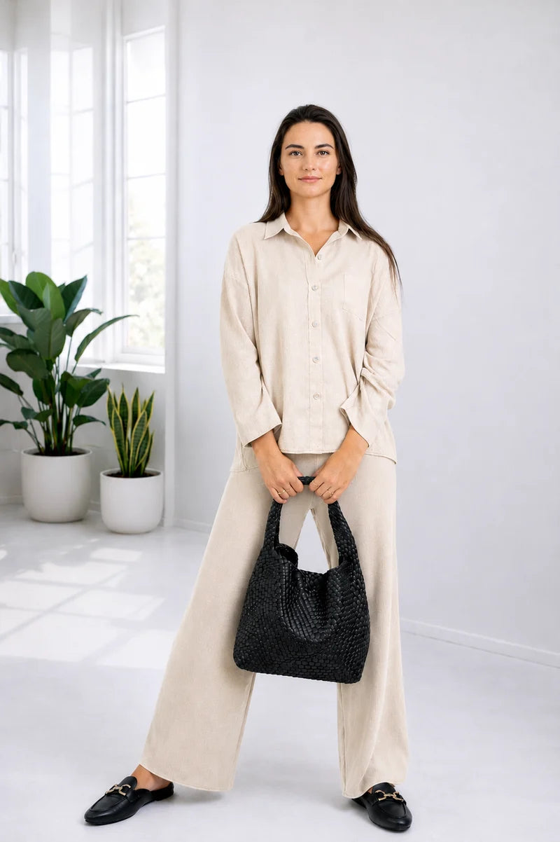 Jourdan Plaited Large Vegan Handbag in Black