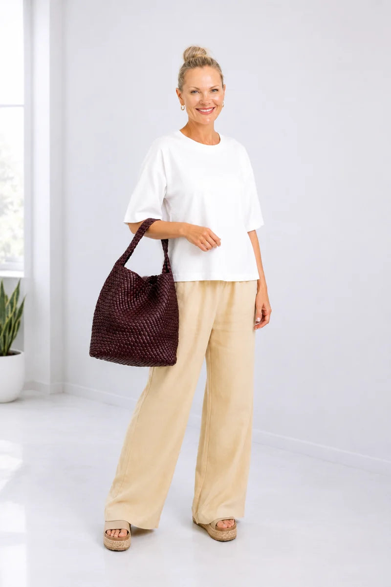 Jourdan Plaited Large Vegan Handbag in Chocolate