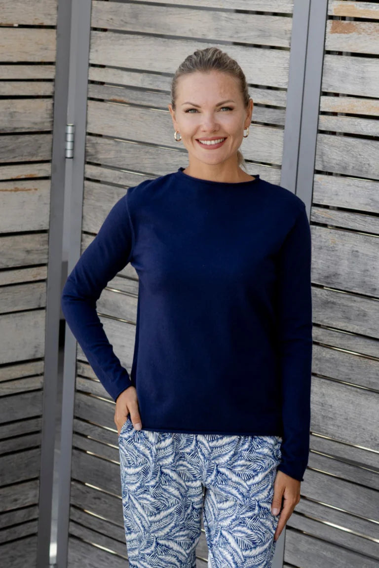 Milan Classic Funnel Neck Long Sleeve in Navy