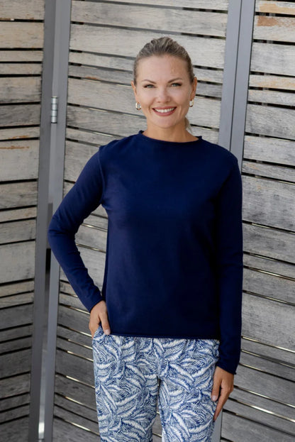 Milan Classic Funnel Neck Long Sleeve in Navy