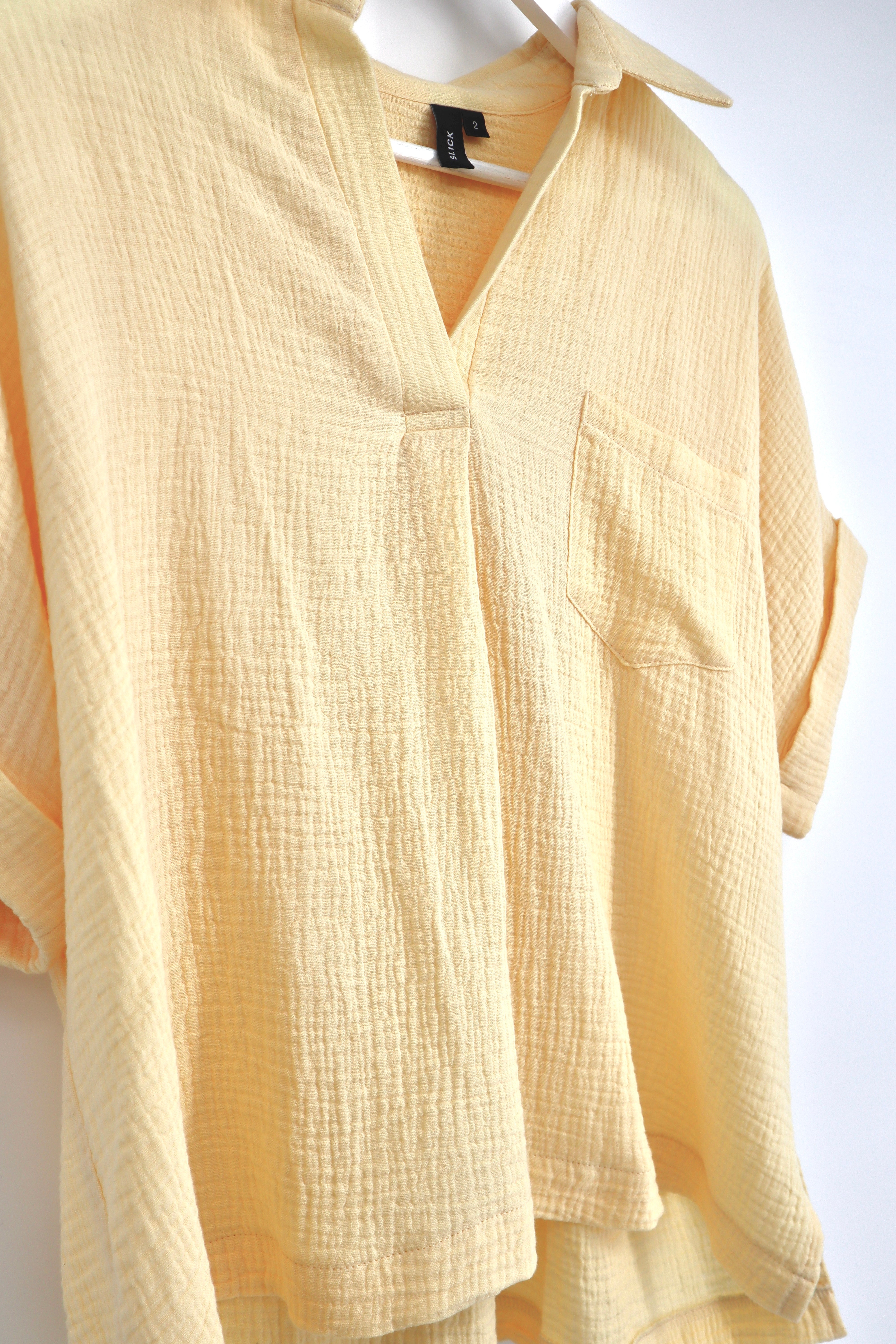 Mirra Cotton Relaxed Boyfriend Shirt in Butter Yellow