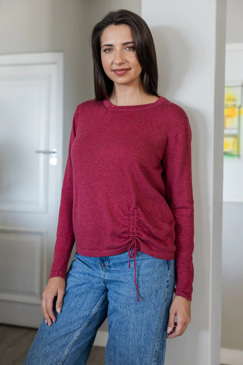 Moreno One Button Side Tie Knit in Bordeaux