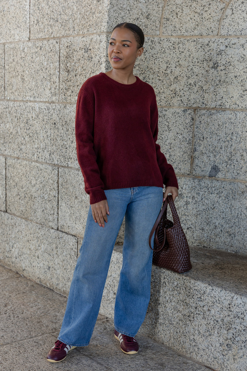 Pamplona Crewneck Side Slit in Bordeaux