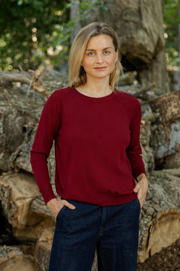 Pienza Fine Gauge Seam Detail Knit in Bordeaux