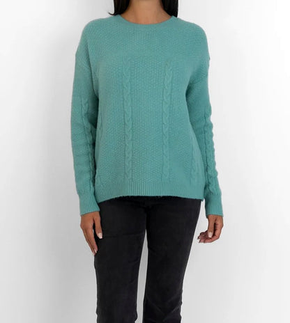 Rimini Cable Crew Neck Knit in Aqua