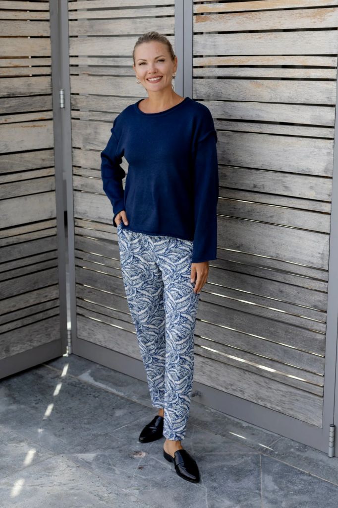 Roxanne Classic Pant in Inked Nature Blue Print