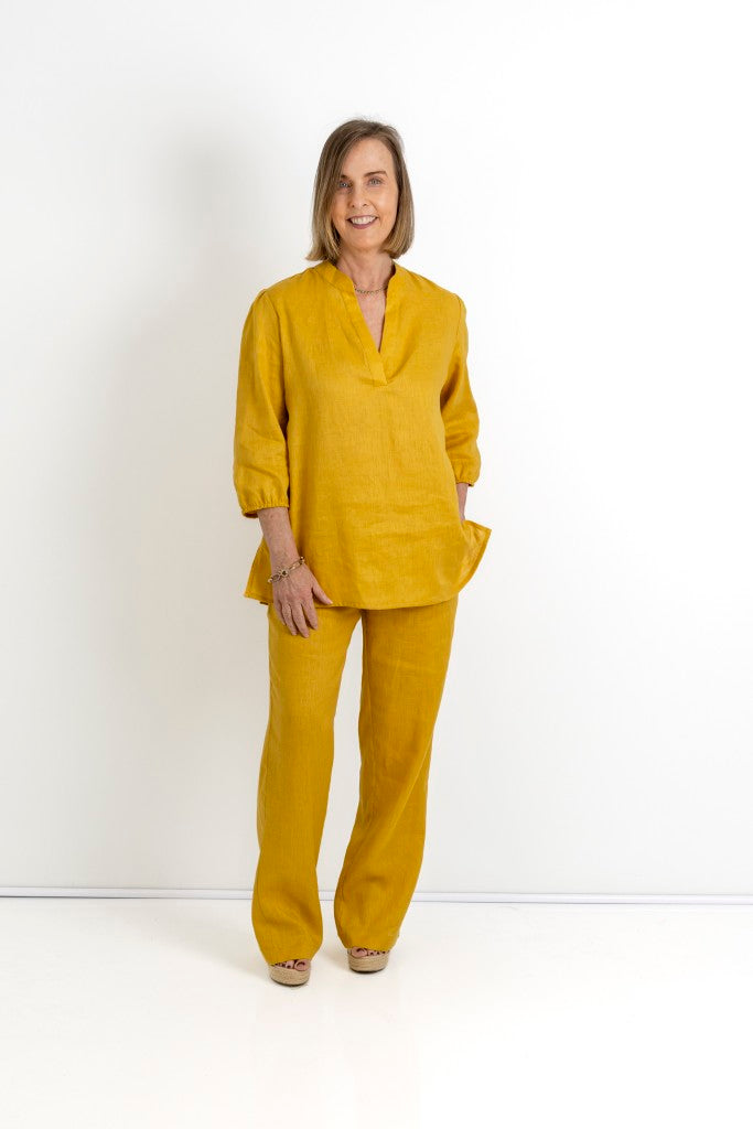 Ryder Linen Mandarin Styled Shirt in Mustard