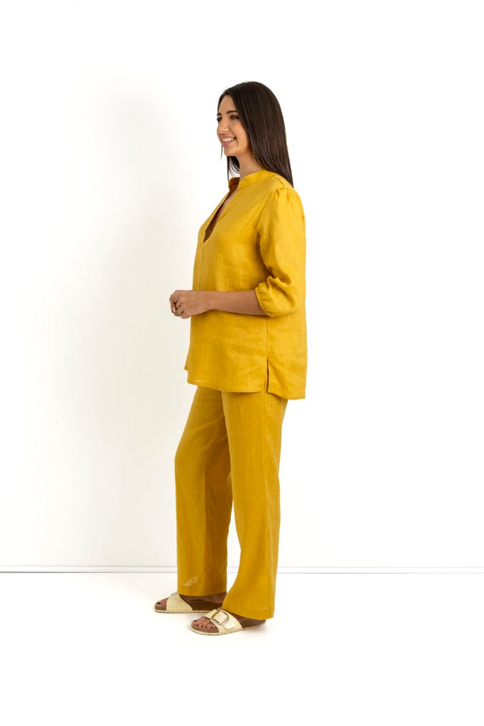 Ryder Linen Mandarin Styled Shirt in Mustard