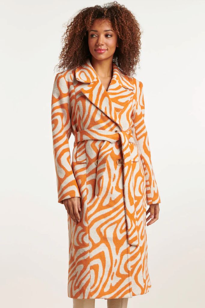 Orange & Sand Abstract Zebra Printed Coat