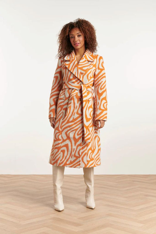Orange & Sand Abstract Zebra Printed Coat