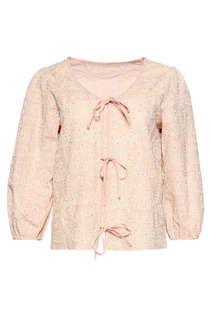 Bow Tie Front Top in Baby Pink & Off White