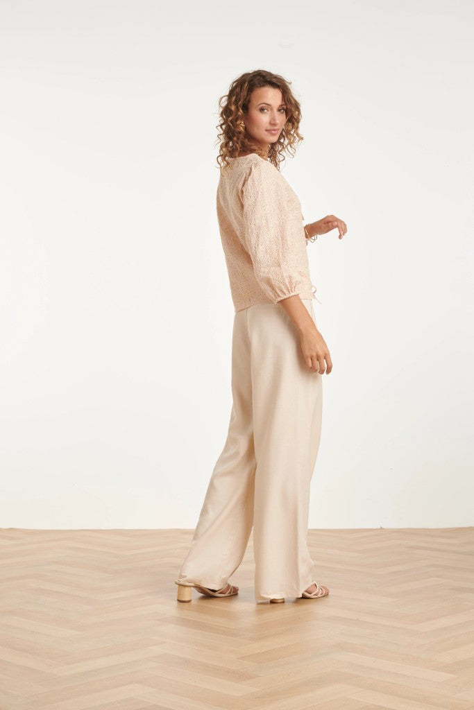 Bow Tie Front Top in Baby Pink & Off White