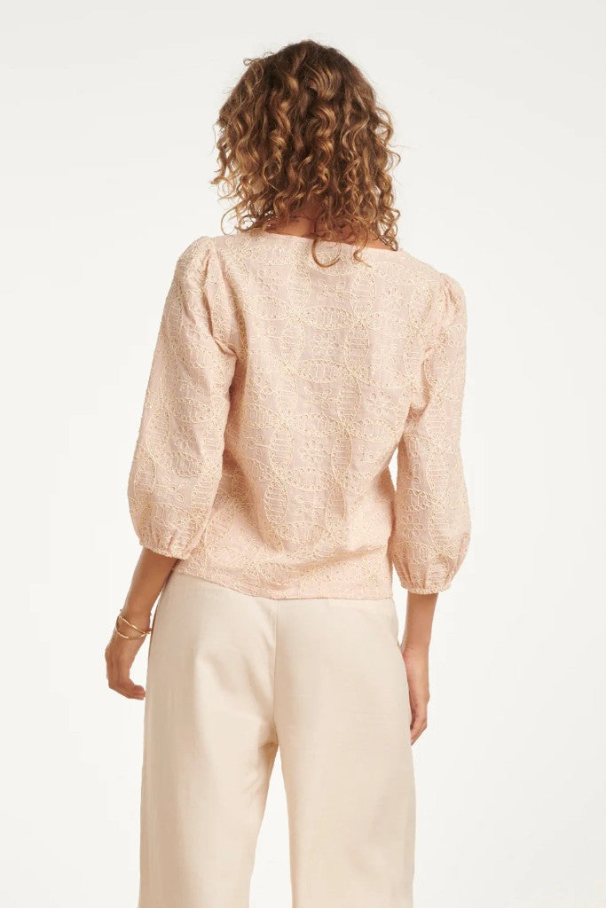Bow Tie Front Top in Baby Pink & Off White